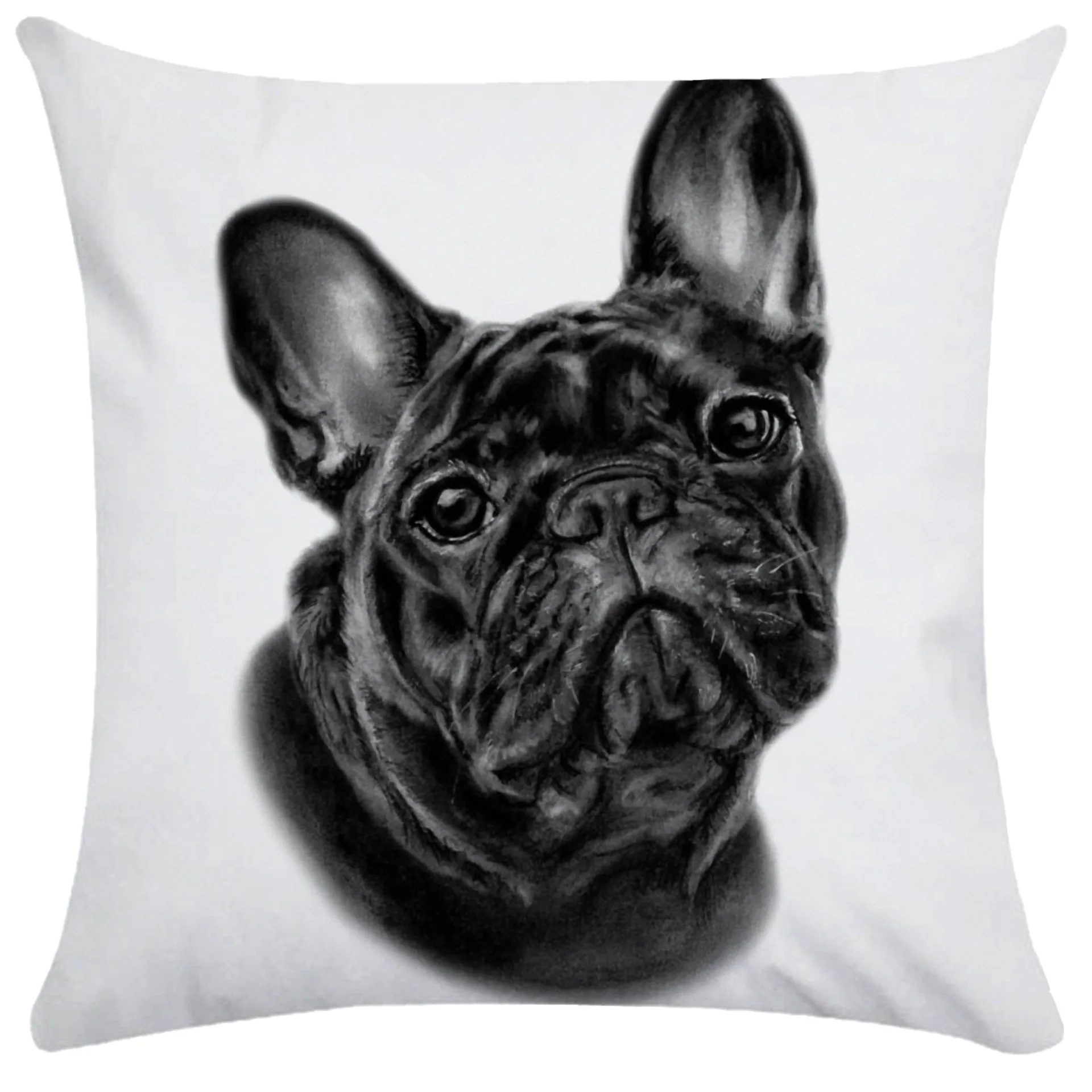 Federa Cuscino Quadrata 45x45 Cm In Cotone E Lino Con Bulldog Francese E Carlino - Per Divano E Auto