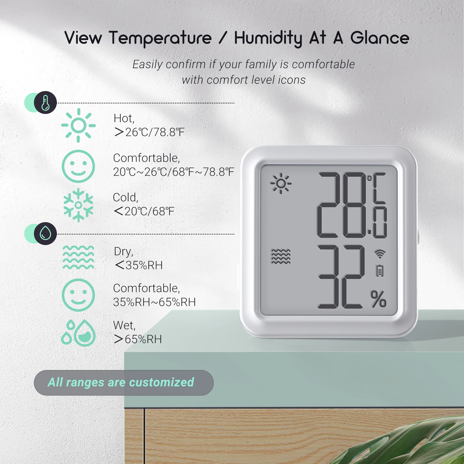 Wireless Thermometer Hygrometer Compact Bluetooth 5.0 Indoor Temperature  Humidity Sensor Temp Humidity Monitor for House Garage Greenhouse Baby Room