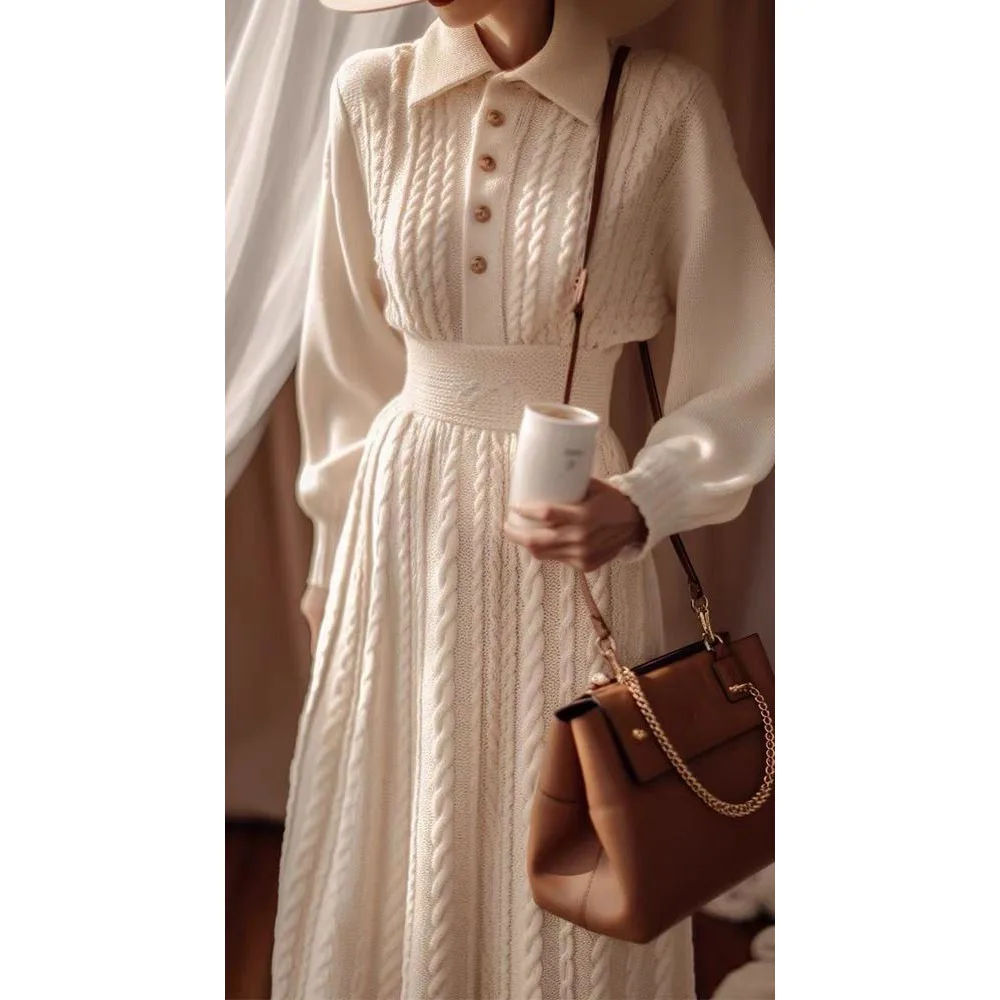 Abito lavorato a maglia twist da donna 2025 Autunno/Inverno Nuova vita sottile maglione pullover abito moda manica lunga maglione lavorato a maglia abiti 4