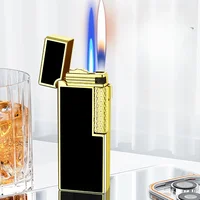 Creative Narrow Version Ultra-thin Gas Lighter, Dual Flame Switch, Grinding Wheel Ignition Lighter, Metal, Men's Gadgets 2