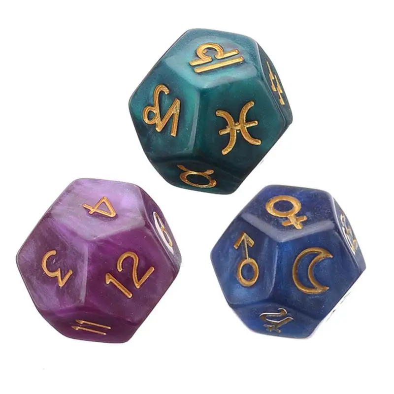 

3PCS Creative Dice 12-Sided Astrology Zodiac Signs Acrylic Dice For Constellation Divination Toys Entertainment Board Game Dice