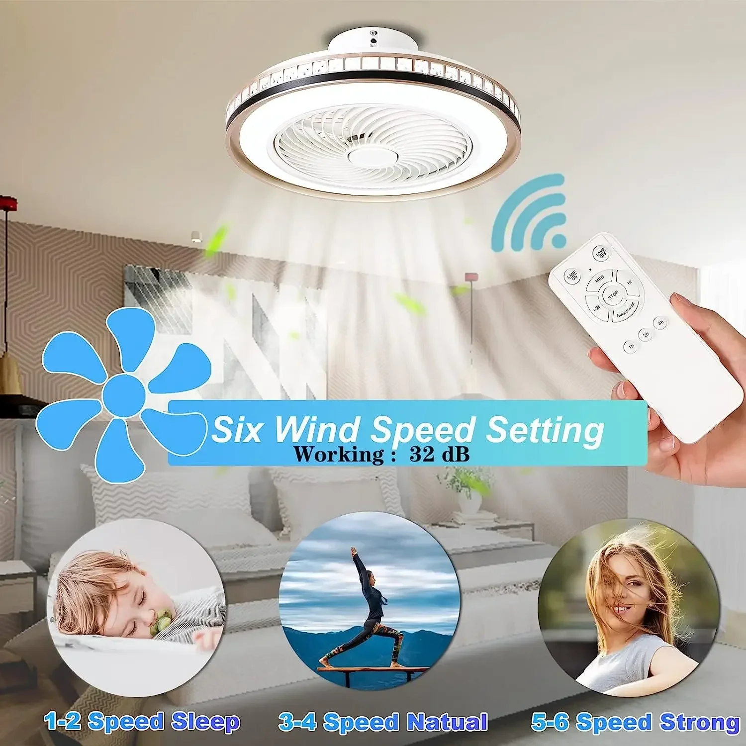 Ceiling Fan Chandelier 50CM With Led Light Remote Control Bluetooth Speaker Ventiliator Fan 6 Speed Wind Guide For Home Lghting