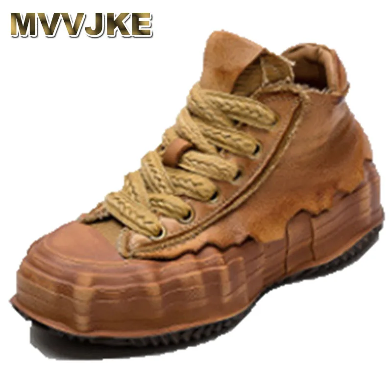 

Lace Up Flat Platform Ankle Boots For Women Flat Platform Genuine Leather Thick Soled Luxury Autumn Vulcanized Shoes