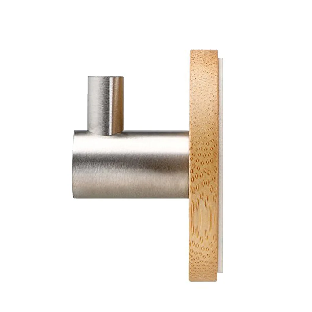 Adhesive Natural Bamboo Stainless Steel Hook Wall Clothes Bag Headphone