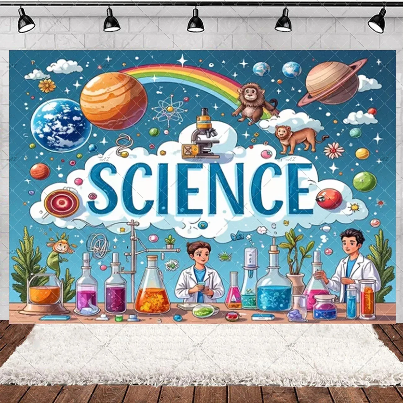 Cartoon Chemische Verrückte Wissenschaft Spaß Hintergrund Geburtstag Party Dekorationen Wissenschaftler Physik Experiment Baby Dusche Liefert Geschenke – Detail 12