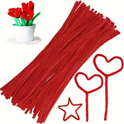 Vibrant Red Chenille Stems - 100 Pack for Creative DIY Arts & Crafts Projects (Red)