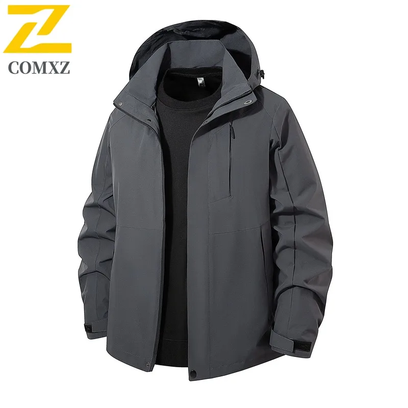 COMXZ Luxury Men Jacket Lightweight Outdoor Travel Windproof Motorcycle Jacket Casual Hooded Comfort Durable Autumn Winter Coat