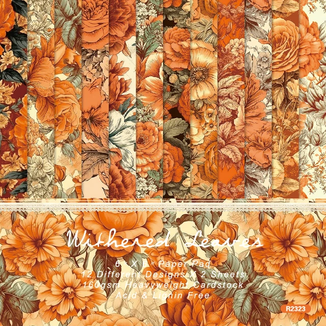 Peach Orange Fall Floral Digital Papers for Scrapbook Album Design Fabric  Printing Card Background Template - Essem Creatives