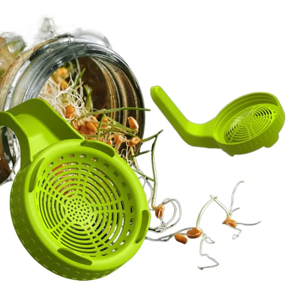 Green Sprouting lids Germination Plastic Mesh Mason Jar Lid with handle 86mm Sprout Cover Growing Seed Crop
