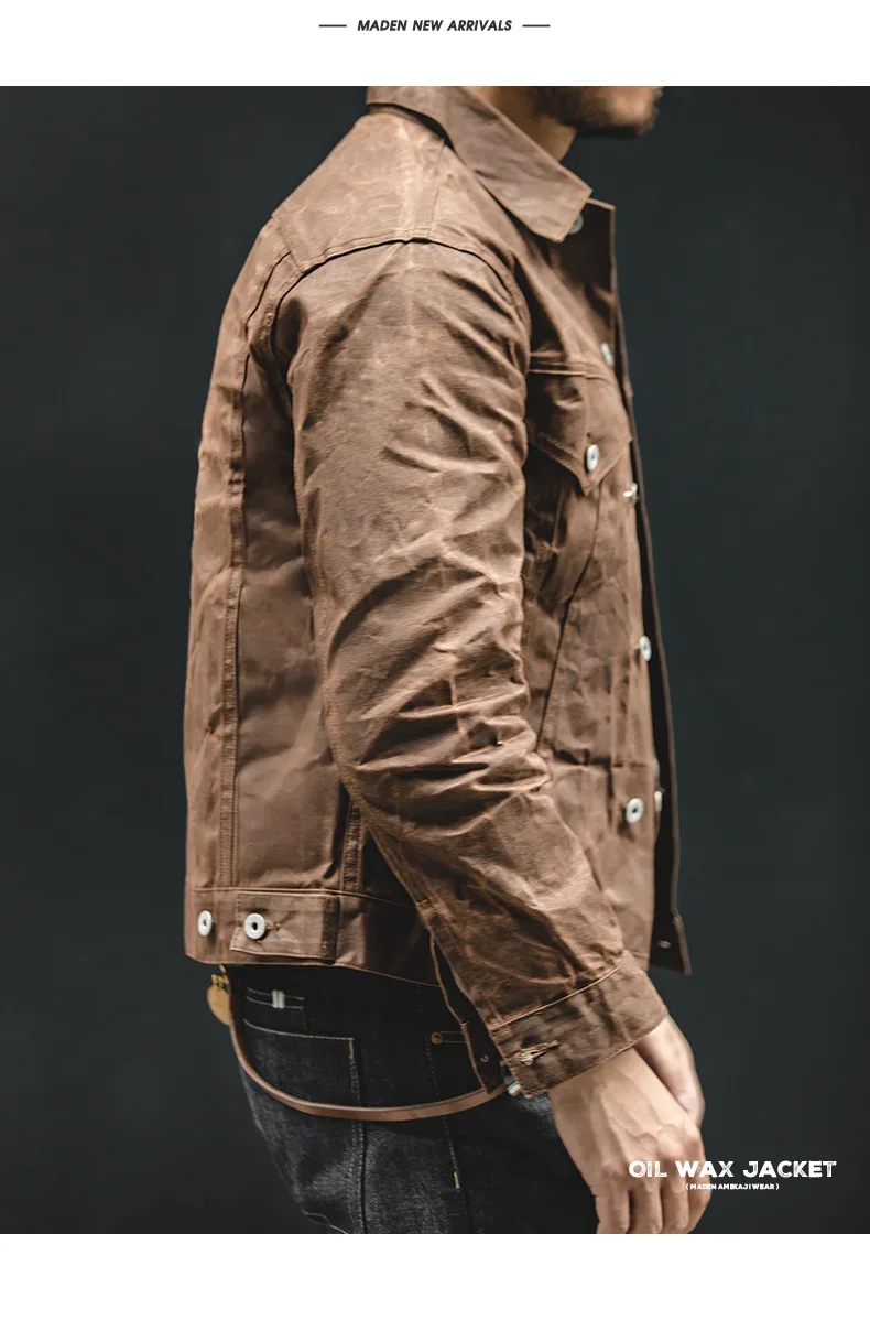 Retro Male Oil Waxed Jacket - Khaki Canvas Military Style Coat