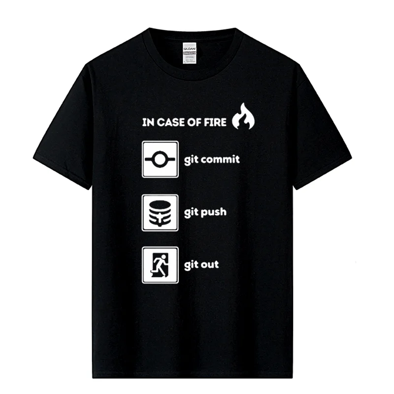 Summer 100 cotton top quality funny o neck programmer shirt in case of fire git commit push out 