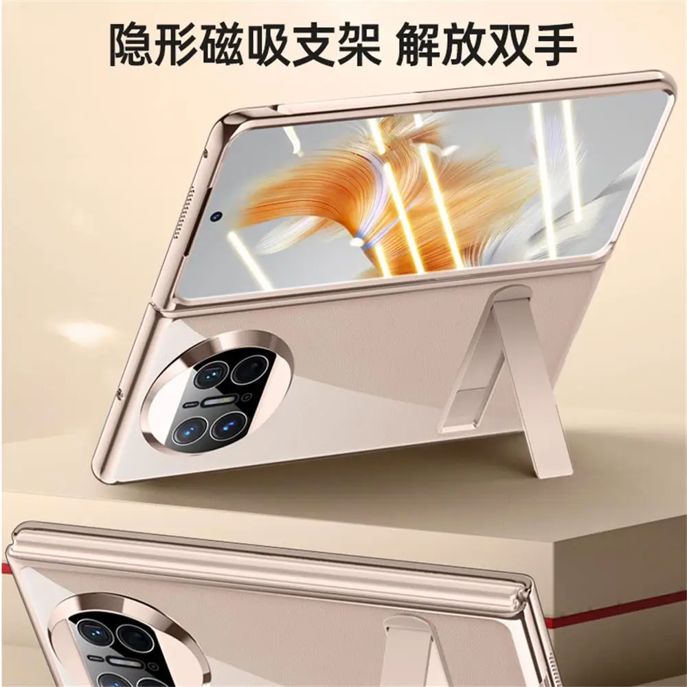 For Huawei Mate X3 Case Luxury Electroplated Transparent Bracket With Tempered Film Folding Shockproof Hard Cover Accessories