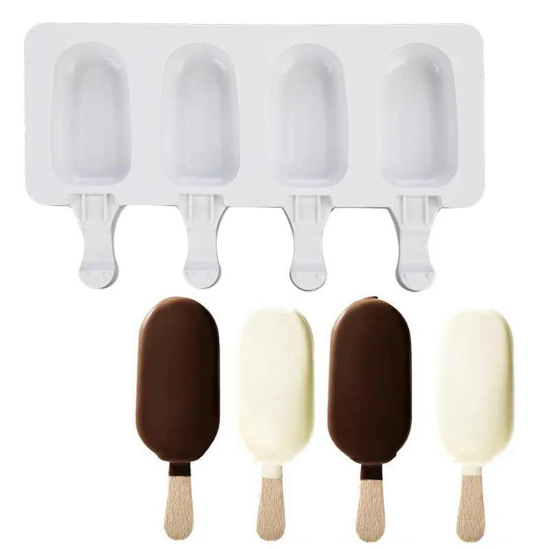 4-Cavity Baking Mini Silicone Ice Cream Molds Popsicle Molds Cake Chocolate Cakesicle Mold DIY Ice Pops Oval