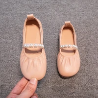 Girls Casual Flats Kids Simple Pearl Leather Shoes with Pleats for Party Wedding Children Princess Shoes Elegant Temperament 1
