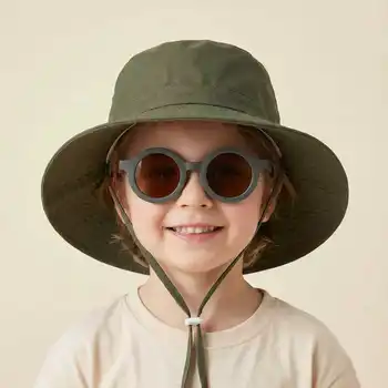 2PCs Baby Sun Hat with glasses in one set quick-drying bucket breathable children's Sun Hat baby basin hat beach sun-protection 1