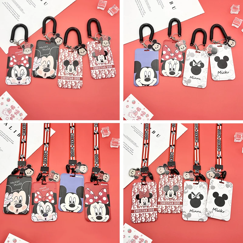 Mickey Mouse Girl Lanyard Keys Chain ID Card Cover Pass Mobile Phone Charm  Badge Bus Card Holder spring rope Keyring Accessories - AliExpress