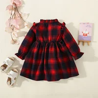 Spring And Autumn Baby Dresses Long Sleeved Casual Plaid Standing Collar Girl Dresses Christmas Red And Black Beautiful Clothes 2