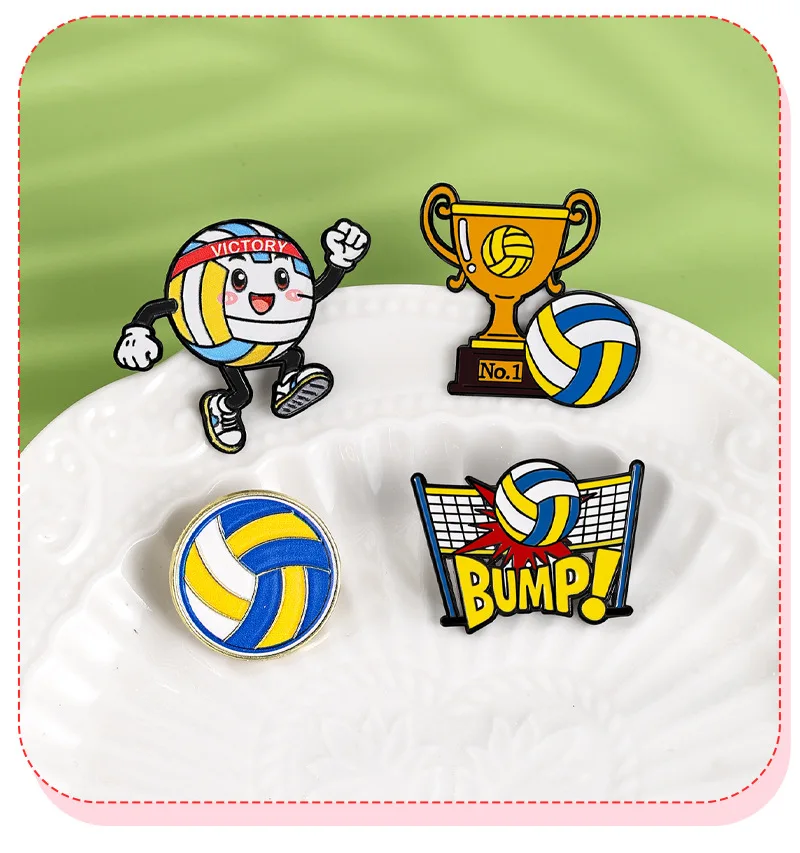 4 Stück Volleyball-Cartoon-Broschen, Sportveranstaltungs-Gedenkabzeichen, Schüler-Schultaschen-Accessoires, Volleyball-Trophäen-Pin für den täglichen Gebrauch – Detail 10