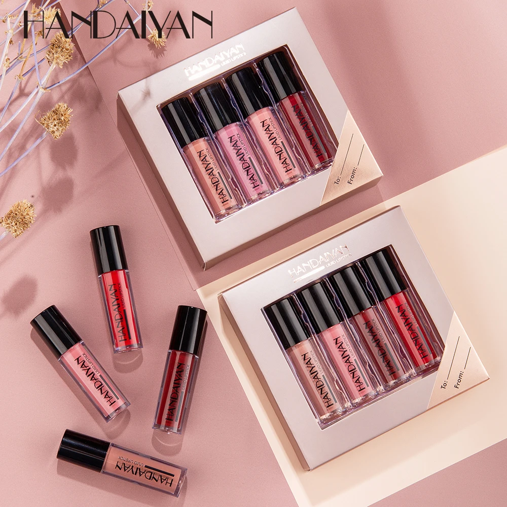 Lip Gloss 4-Piece NonStick Cup Lip Gloss Set Lip Tint Matte Finish Velvet Liquid Lipstick