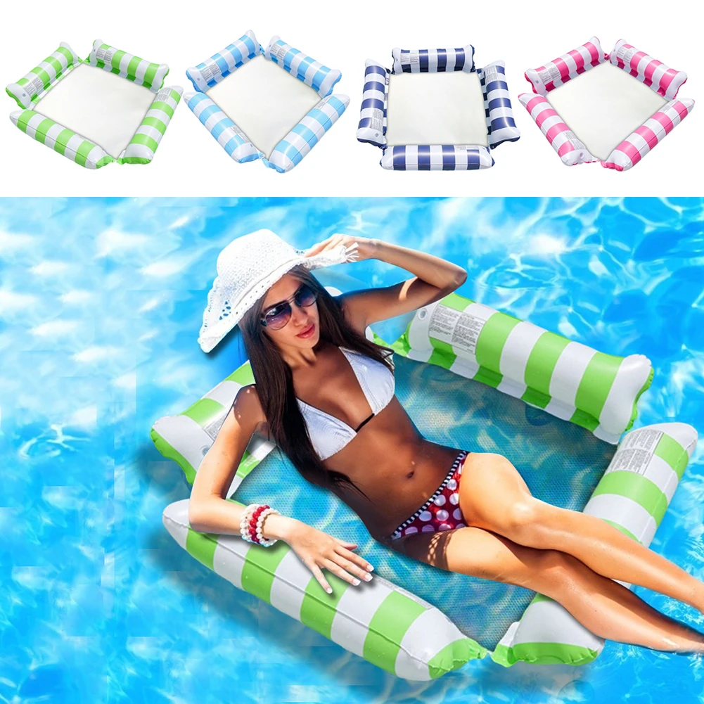 PVC Inflatable Hammock Bed Comfortable Stripe Water Floating Bed Portable Leak Proof Lightweight for Summer Pool Supplies