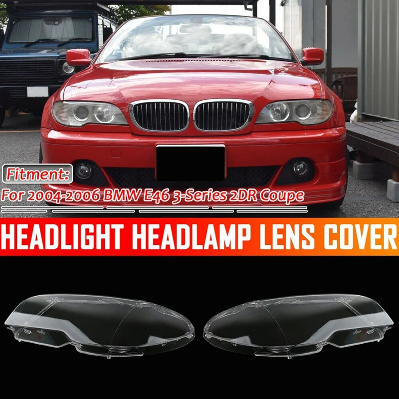 2pcs PC Car Headlight Clear Lens Cover para 3 Series E46 01-05 Facelift 63126924043 63126924044 Lentes de faros-tulipa faro e46 restyling-Duokon Headlight Lenses 