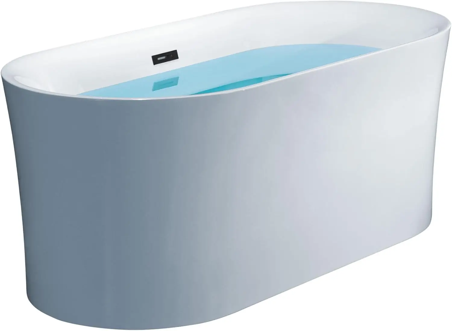 59" Acrylic Freestanding Bathtub Contemporary Soaking Tub with Matte Black Overflow and Drain White Tub