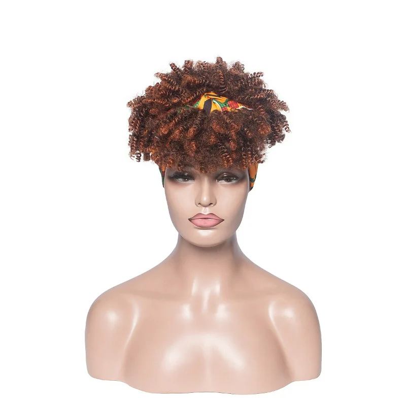 Afro Curly Headband Wig For Black Women Synthetic Natural Curly Wig Blonde With Bags Female Heat Resistant Hair
