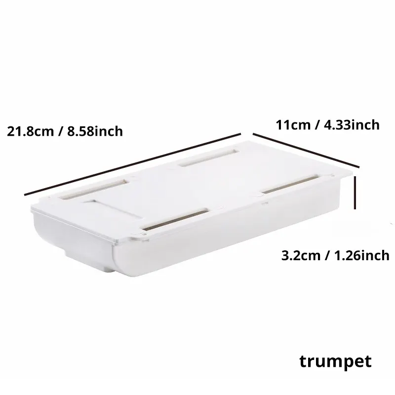 White Self-Adhesive Under-Desk Hidden Storage Drawer Box