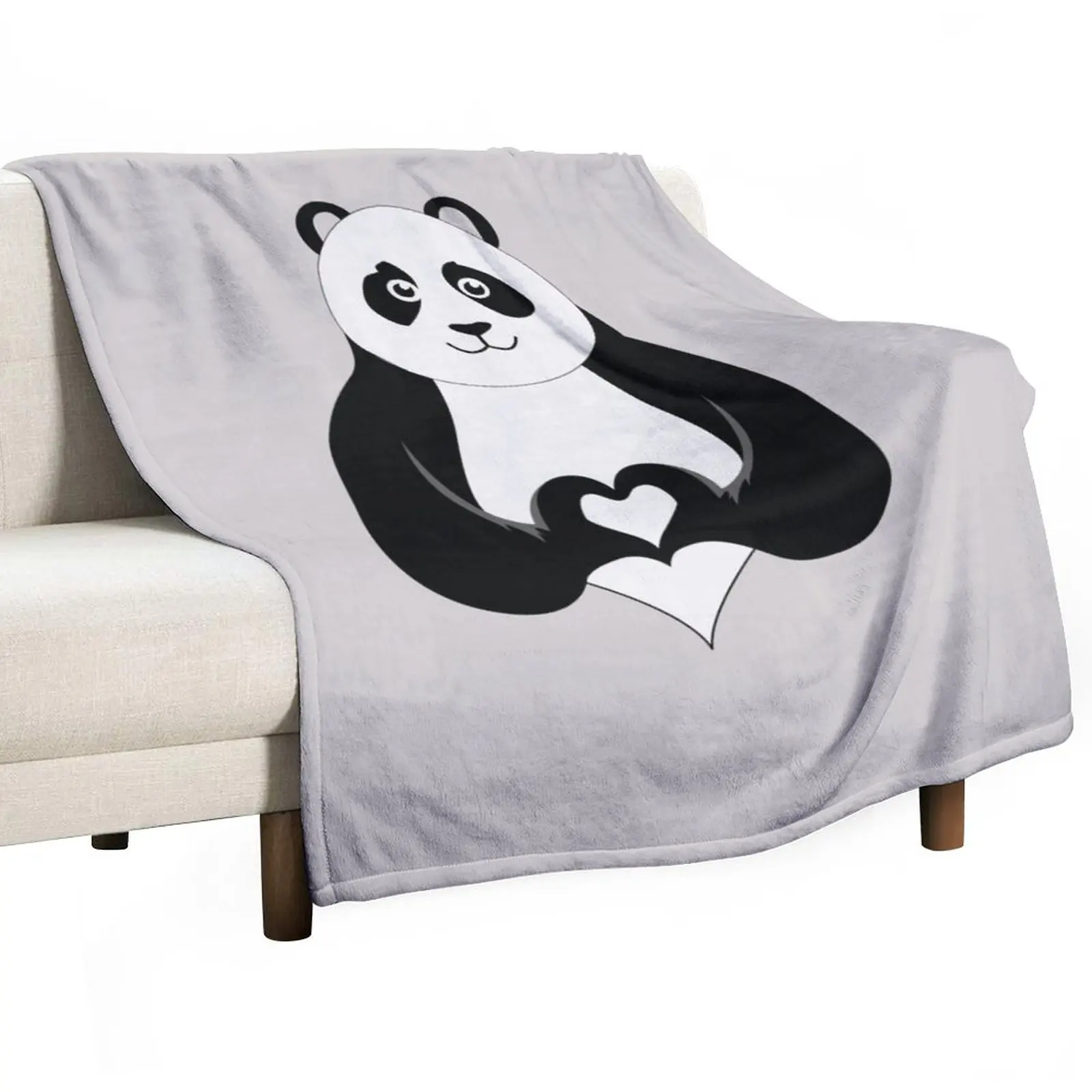 

Panda Heart Valentines Day Gift Animal Bear Lover Throw Blanket Sofa Blanket Decorative Throw Blanket Luxury Designer Blanket