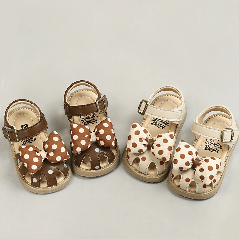 

Baby Girls Sandals Summer Cute Print Spots Newborn Prewalker Fashion Bow First Walkers Baby Shoes