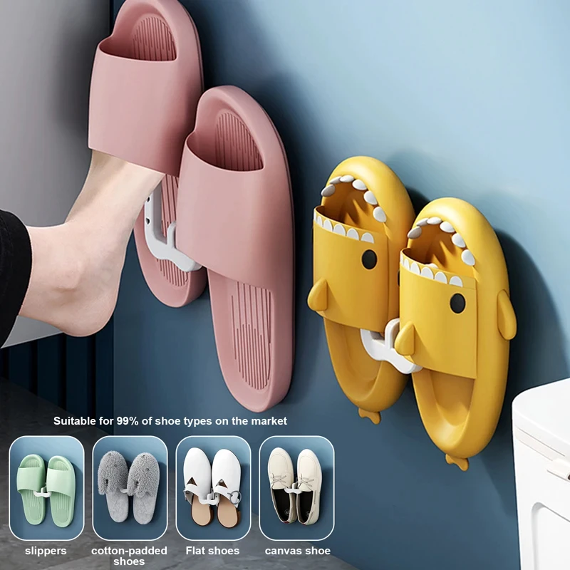 2Pcs Slipper Hooks Bathroom Wall Mounted Punch-Free Slipper Racks Self-Adhesive Storage Rack for Slipper Shoes Hanger Holder 2