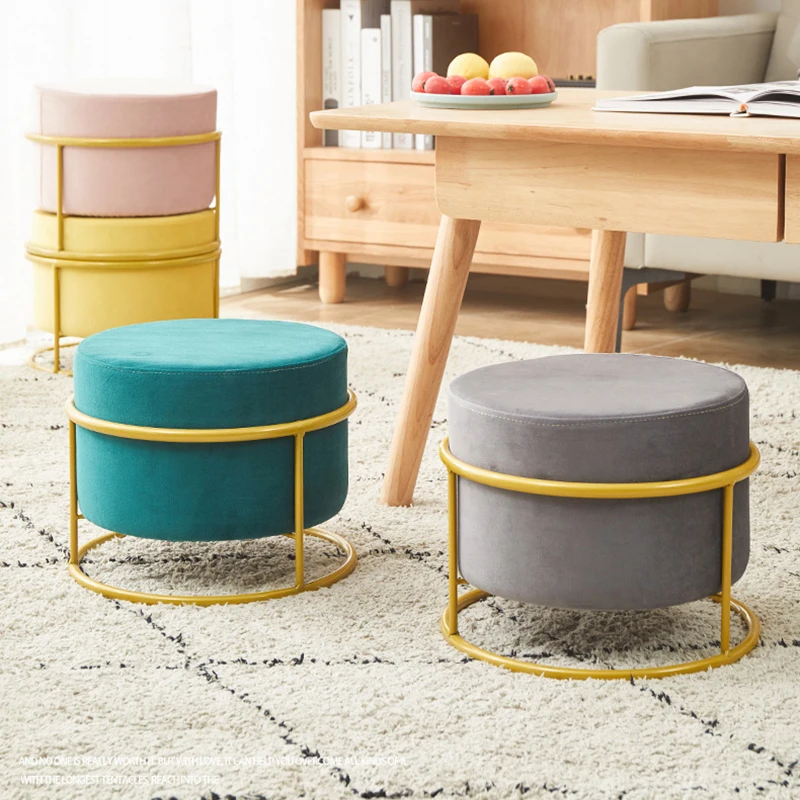 Furniture Mobile Round Stools Kitchen Stool Creative Chair For Leisure Nordic Shoe Changing Stool Flannel Seat Home Accessories