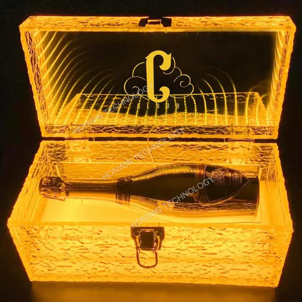 

Lockable Gold Luxury VIP Service Moet Crown Champagne LED Briefcase Dom Ace LED Bottle Carrier Suitcase Storage Case Wine Box