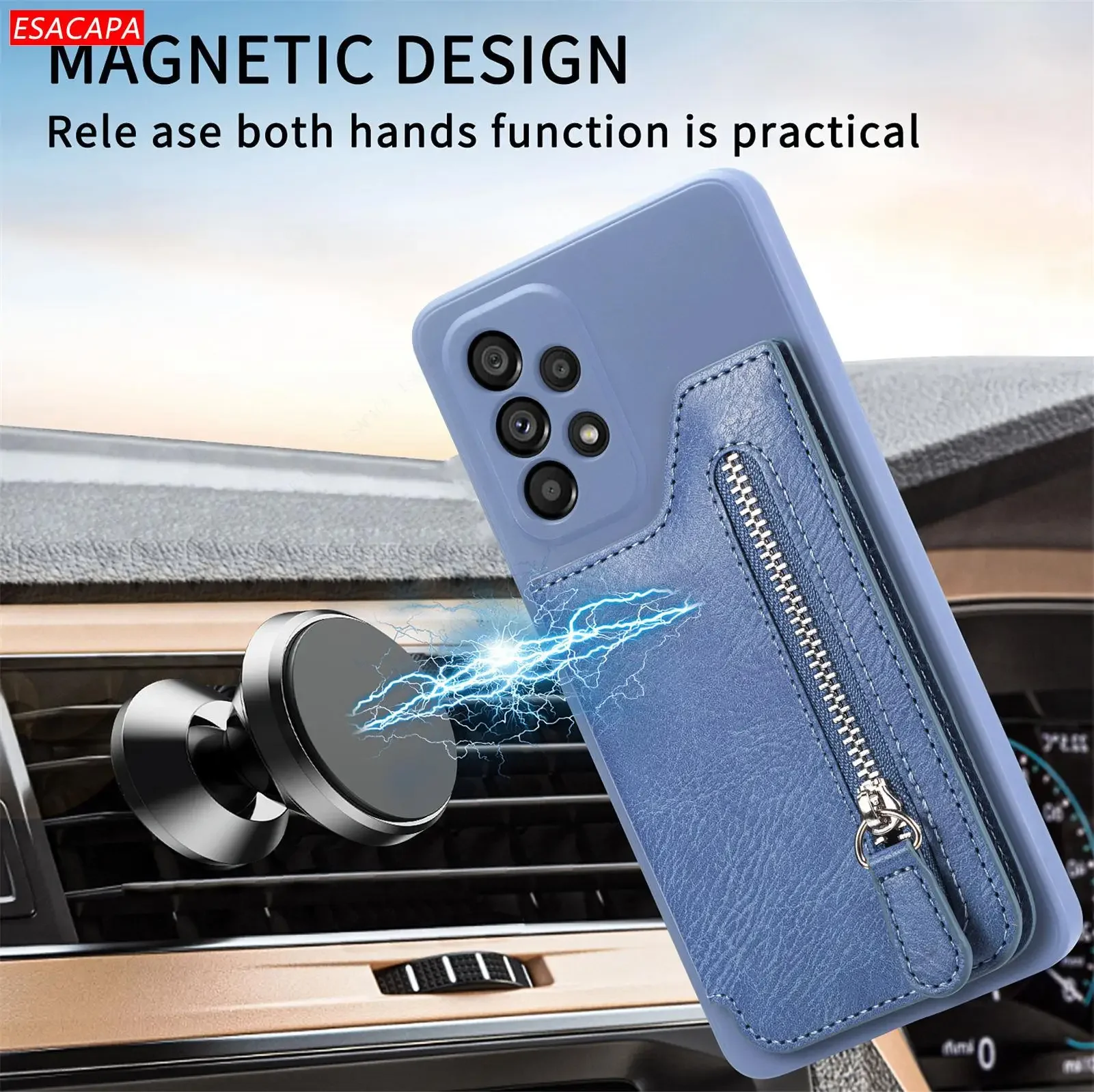 Zipper Wallet Leather Phone Case with Holder
