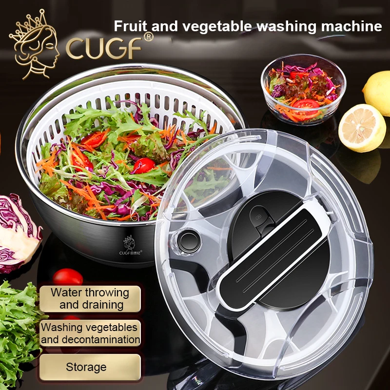 

Vegetable Dryer Stainless Steel Fruit Salad Drainer Spinner Vegetables Crisper Strainer Centrifuge Kitchen Accesosries
