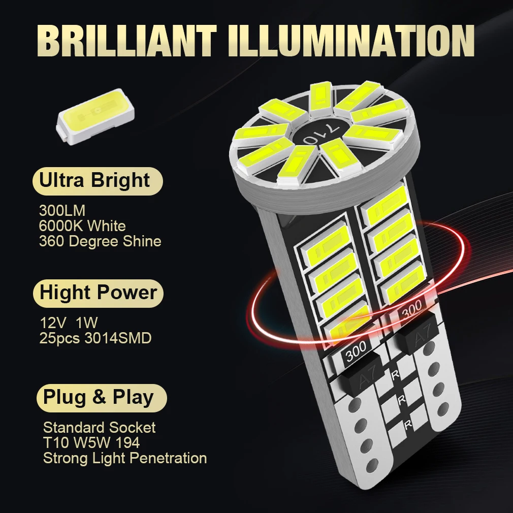 2 Focos De Pellizco Led T10 W5w 194 168 2825 192 Canbus | Meses sin interés