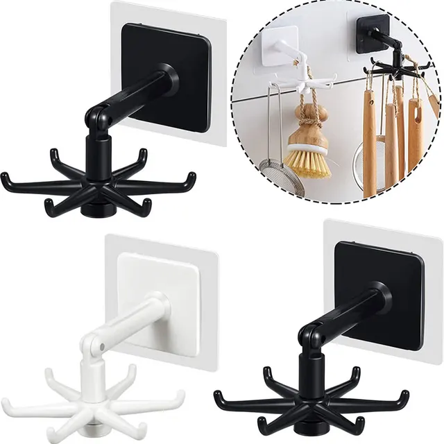 360 Forgatás Összecsukható Horog Többcélú Függő Edény Tartó 200 Fokos Függőleges Flip Ragasztóhorog A Konyhai Fürdőszobához