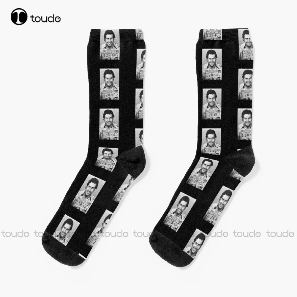 

Pablo Escobar Mugshot Socks Pablo Escobar Plata O Plomo Colombian Drug Lord Women Crew Socks Custom Gift Street Skateboard Socks