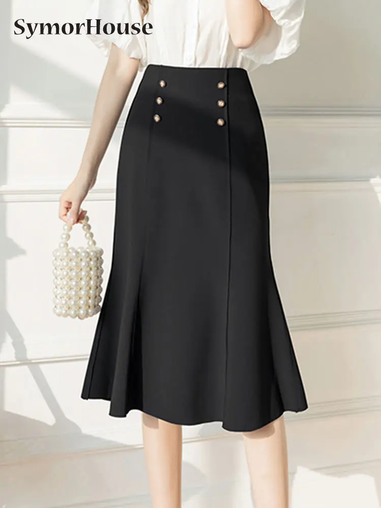 

Double Breasted Harajuku Skirt Womens Solid Color Skinny Mermaid Skirts Office Ladies Spring Summer OL Faldas Femme