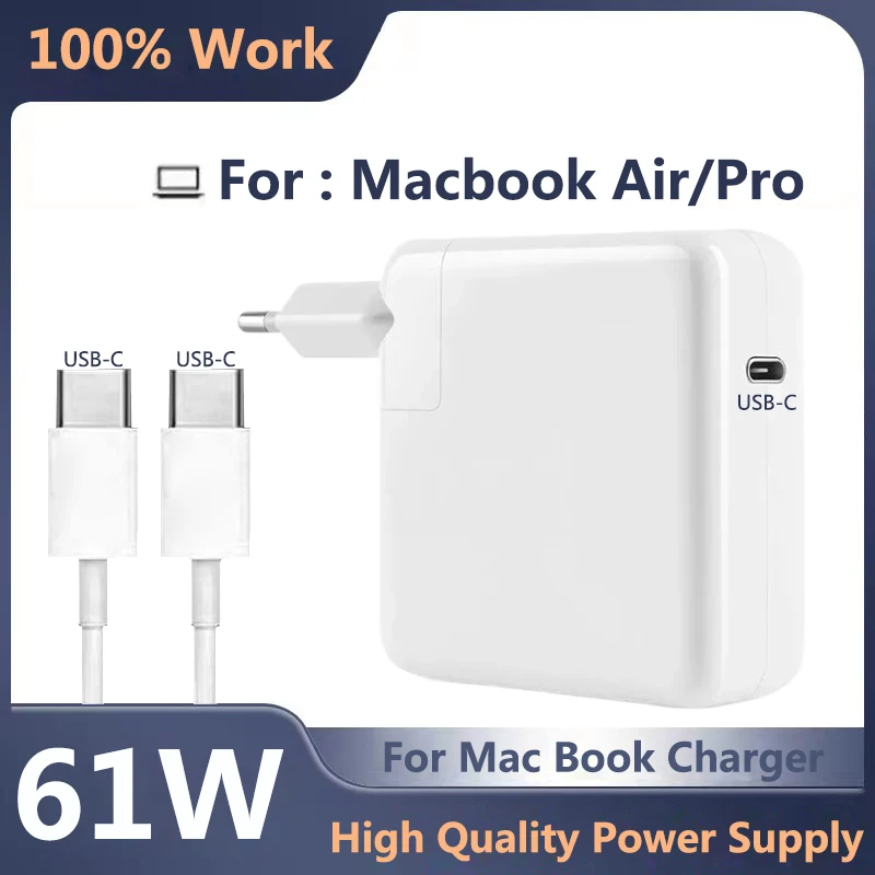 Per Macbook Pro Charger Usb C 61W Per Macbook Air Compatibile Con Ipad Pro 12.9/11 Pollici Hp Lenovo, Cavo Di Ricarica Da Usb C A C Da 2M