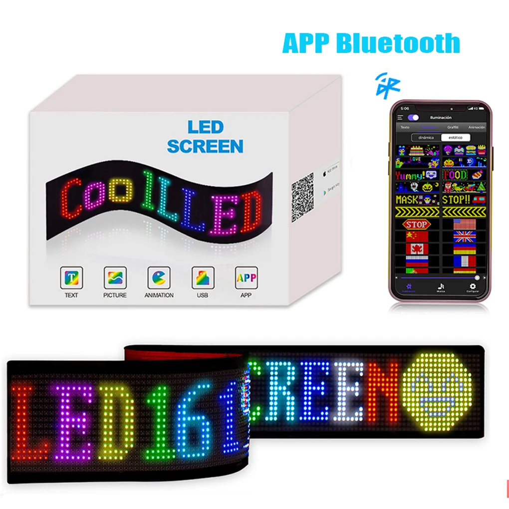 LED Car Sign Sign Programmable LED Car Animation Message Scrolling APP Control 12*68cm