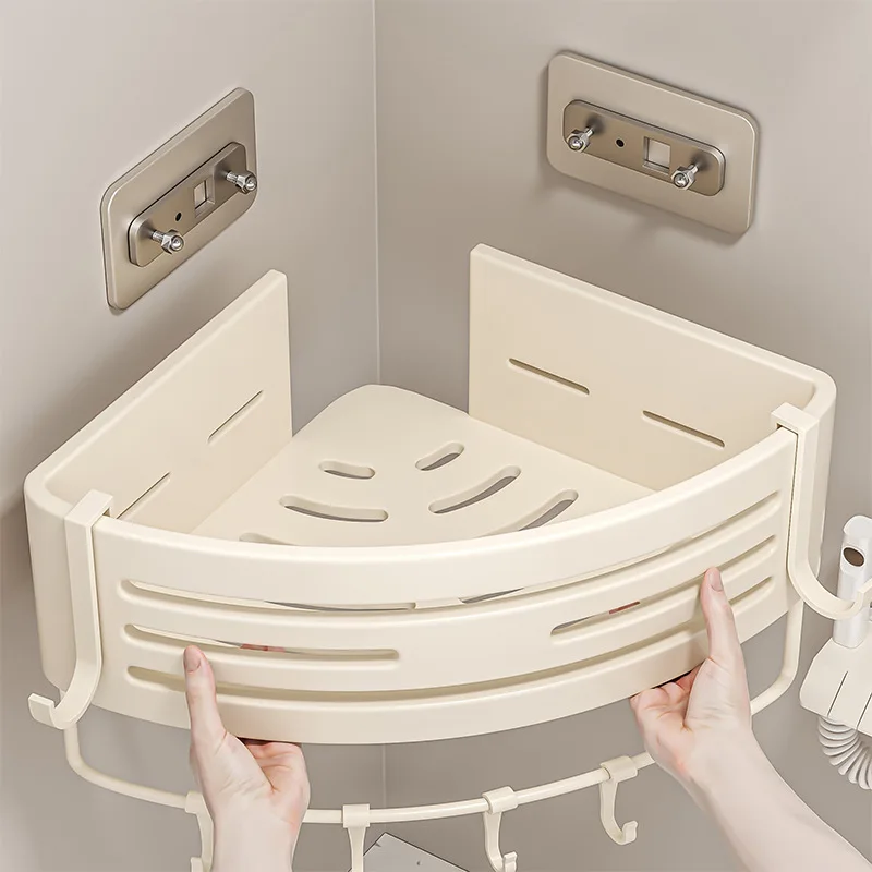 No-Drill Double Layer Bathroom Shelf - Metal Corner Rack for Shampoo and Toiletries