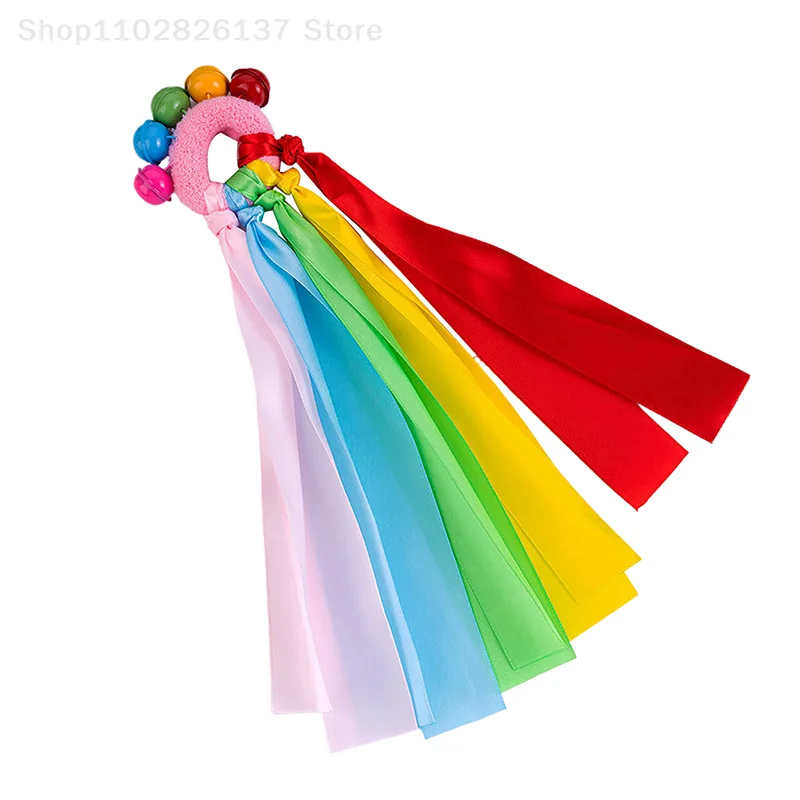 1pcs Kids' Wrist Ribbon Team Sports Pompon With Bell Coloured Ribbon Elastic Rope Cheerleading Match Club Dance Props Bracelet