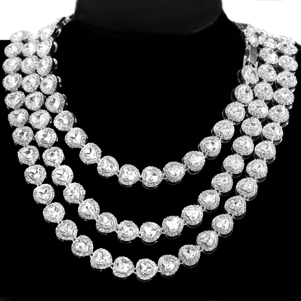 Men Women Luxury Prong Cuban Link Chain Necklace Bling Iced Out Crystal Zircon Cluster Tennis Chain Necklaces Hip Hop Jewelry