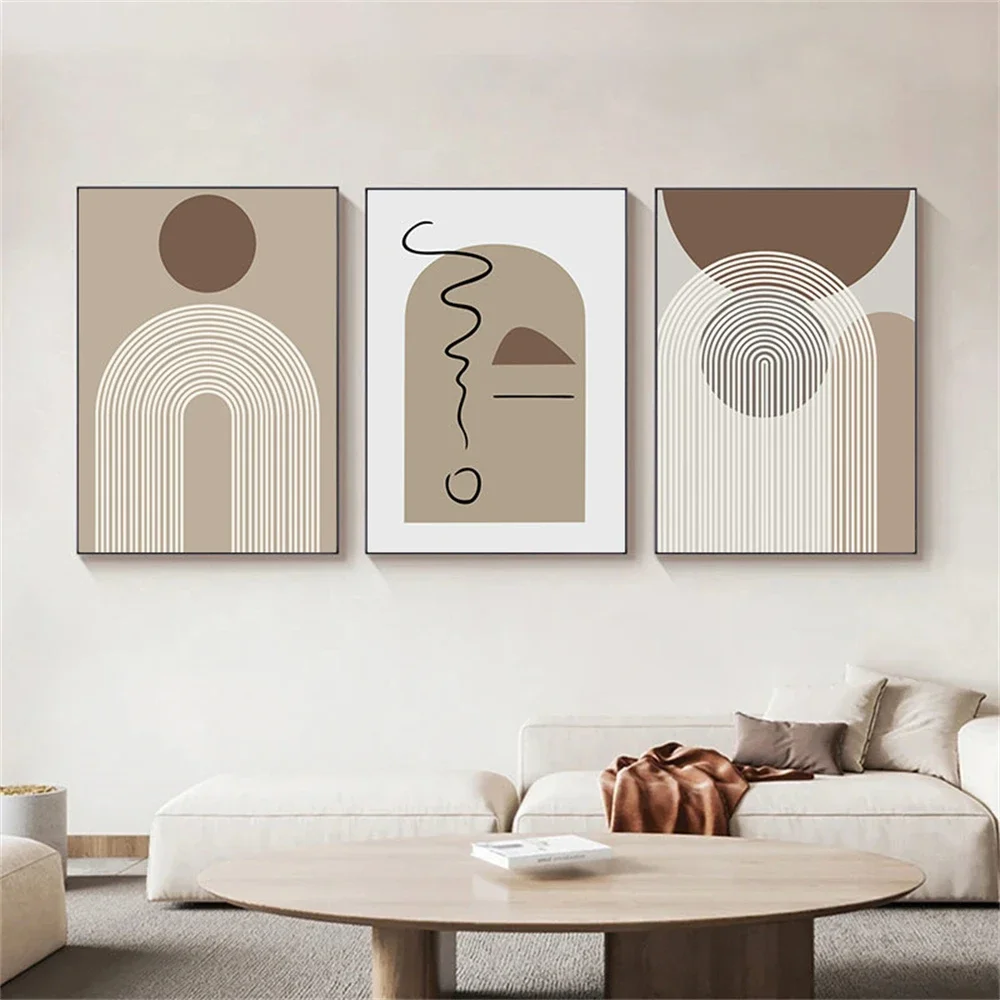 Boho Modern Abstract Line Posters and Prints Geometric Brown Beige Wall Art Canvas Painting Pictures Living Room Home Decoration