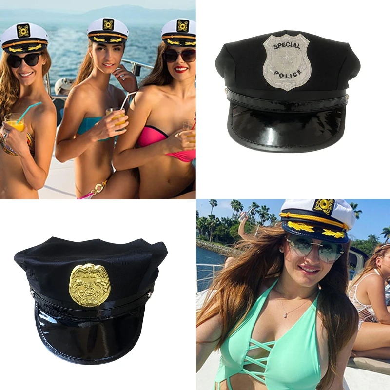 Stylish Cosplay Hat Performance Military Hat Police with Badge Sailor Octagonal for Carnival Cosplay