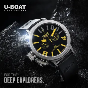 U-BOAT Men's Quartz Chronograph Watch 44mm Stainless Steel Case Silicone Band 1001M Waterproof