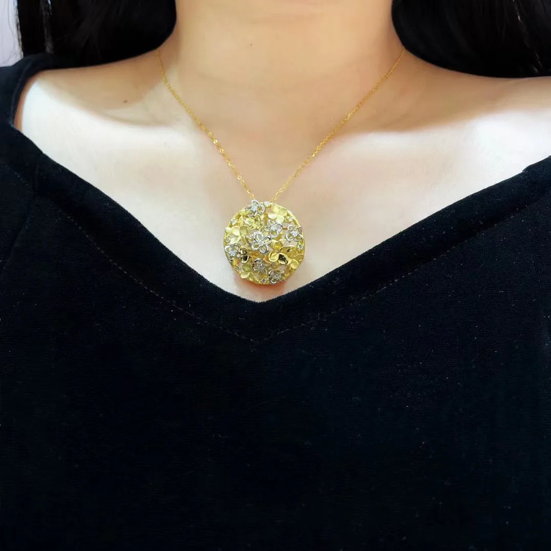 18Kgold flower roundel pendant & brooch double use diamond genuine jewelry fine women jewelry free shipping 5 18Kgold flower roundel pendant & brooch double use diamond genuine jewelry fine women jewelry free shipping - Image 5