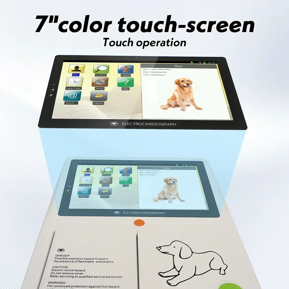 ECG Machine 3 Channel 12 Lead 7"Touch Screen Veterinary Vet Electrocardiograph For Pets with Thermal printer