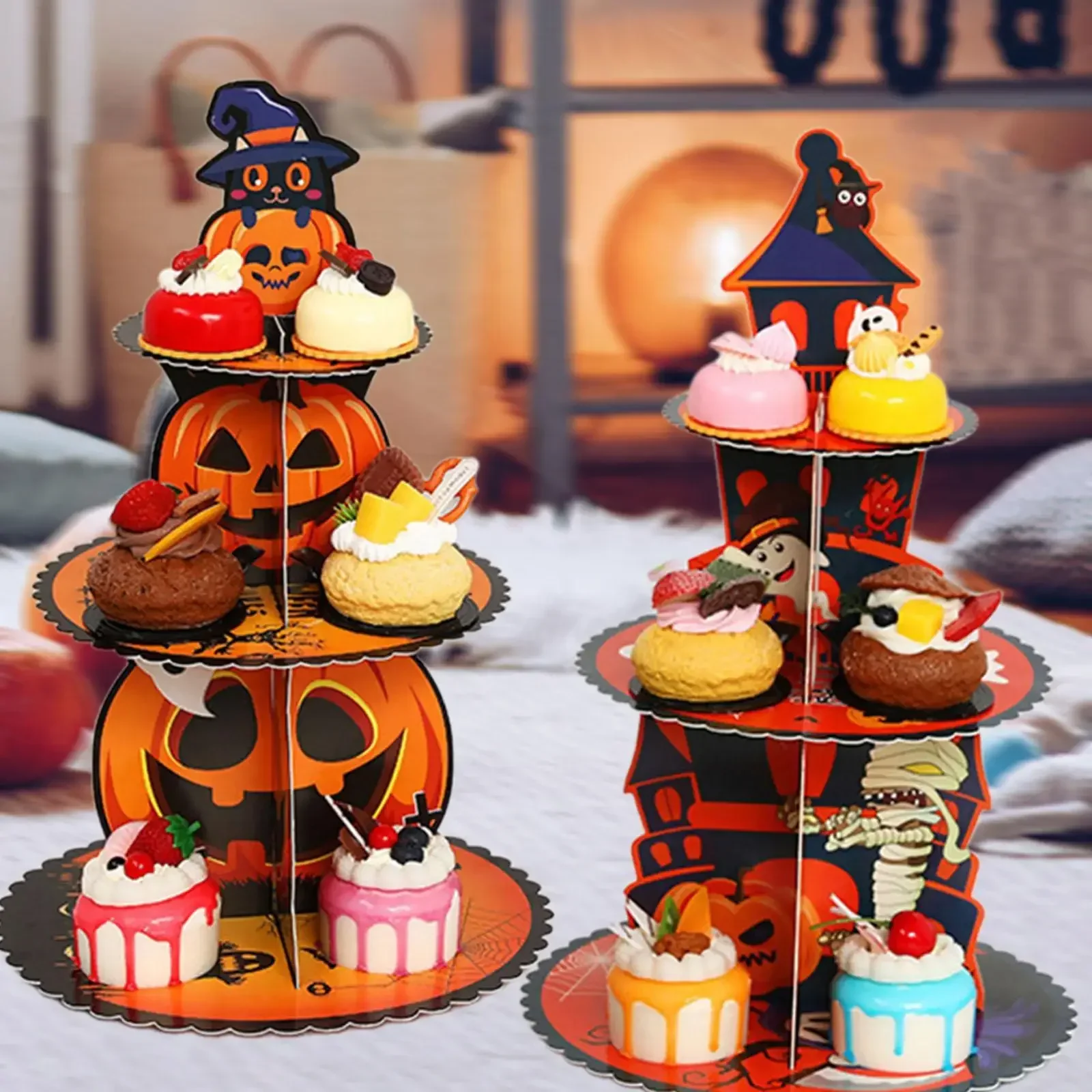 Halloween Cupcake Ständer Kürbis Cupcake Halter 3-stufiger Karton Kuchen Dessert Ständer Turm für Halloween Party Supplies Dekor – Detail 9